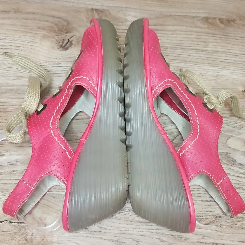 Fly London Luna Wedge Heel Red Open Toe Red Lace Up Sandals - Picture 4 of 14